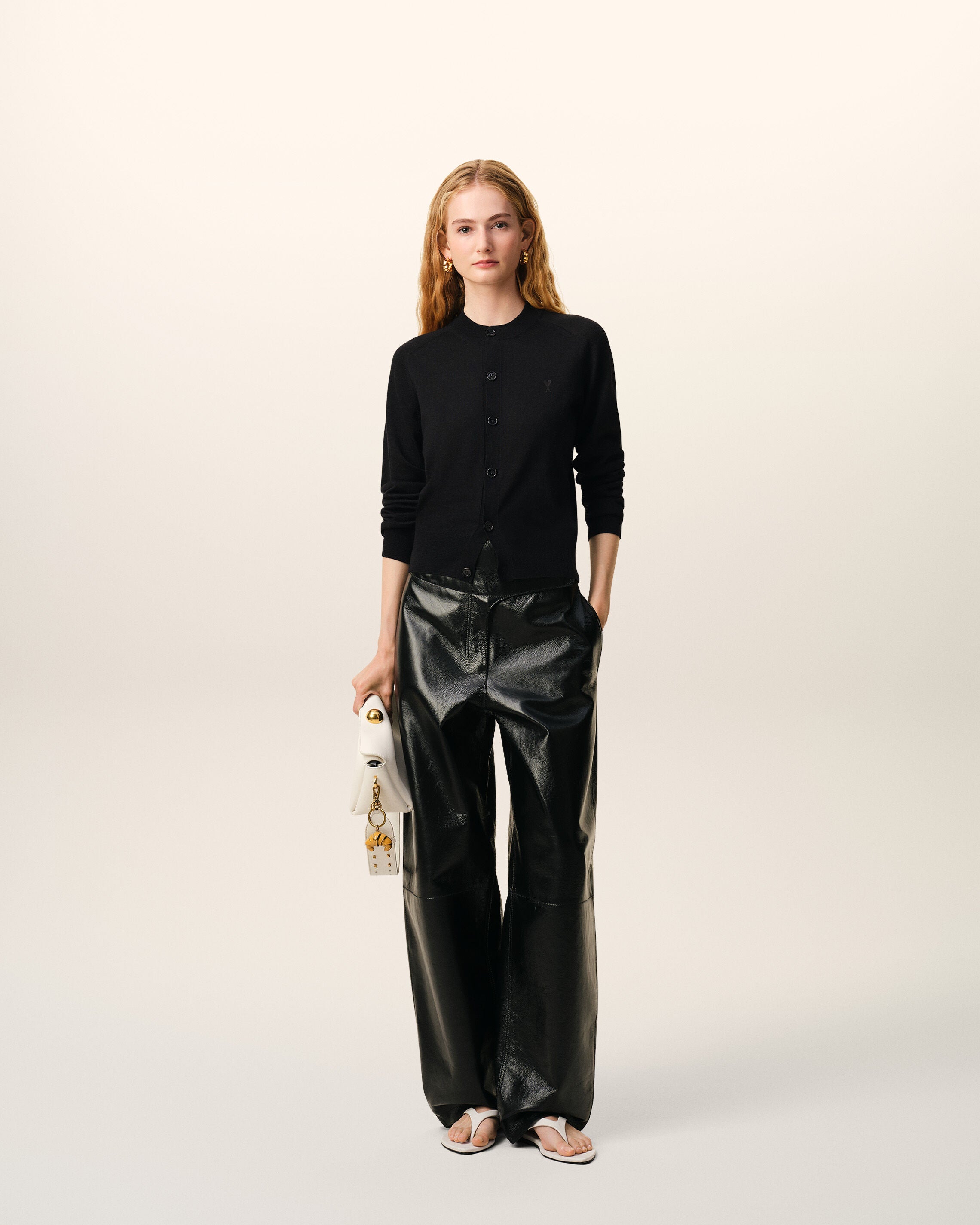 BLACK/BLACK Black Wool Crewneck Ami De Coeur Cardigan | Ami Paris