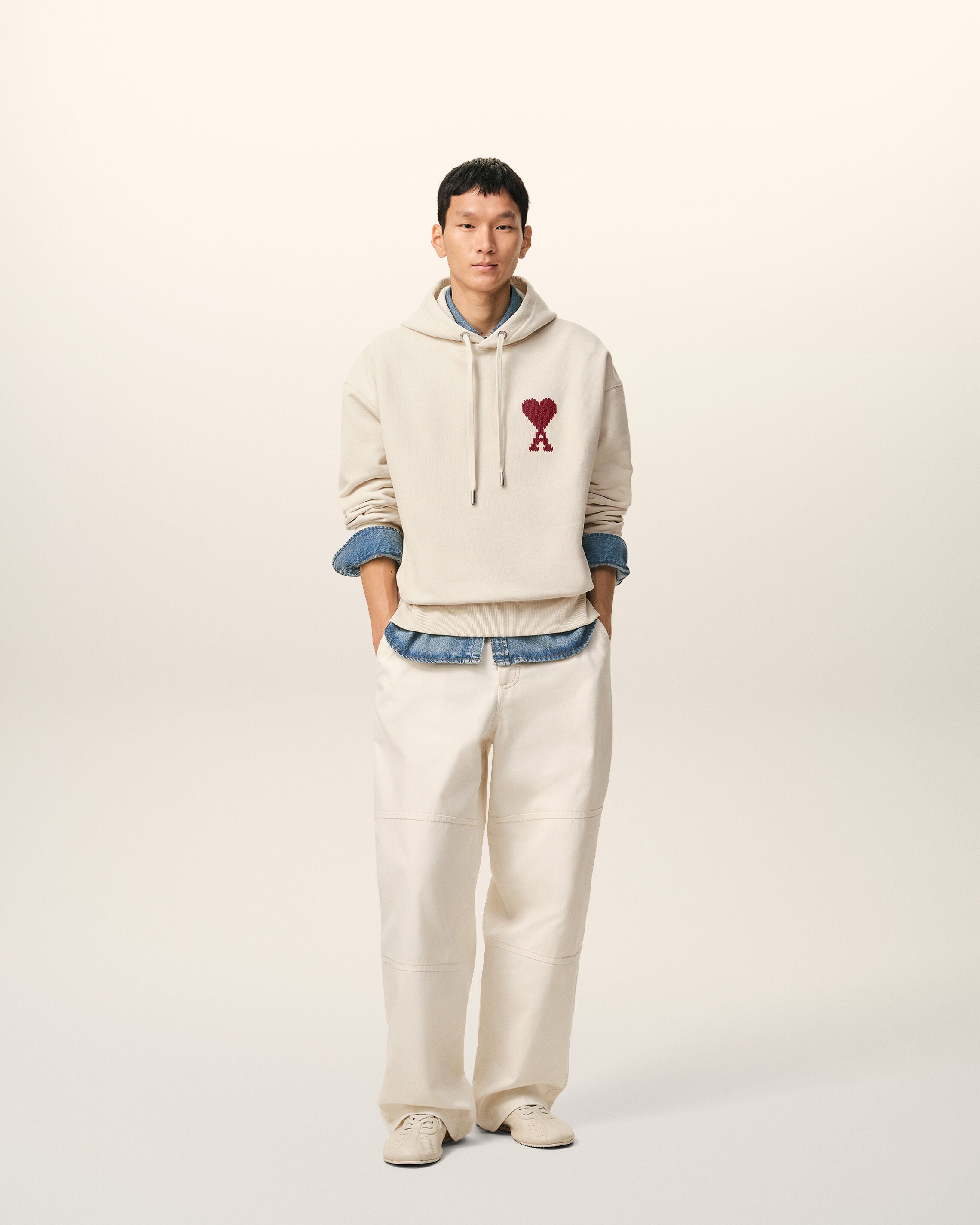 MOONLIGHT / SUNSET RED White Cotton Ami De Coeur Hoodie | Ami Paris